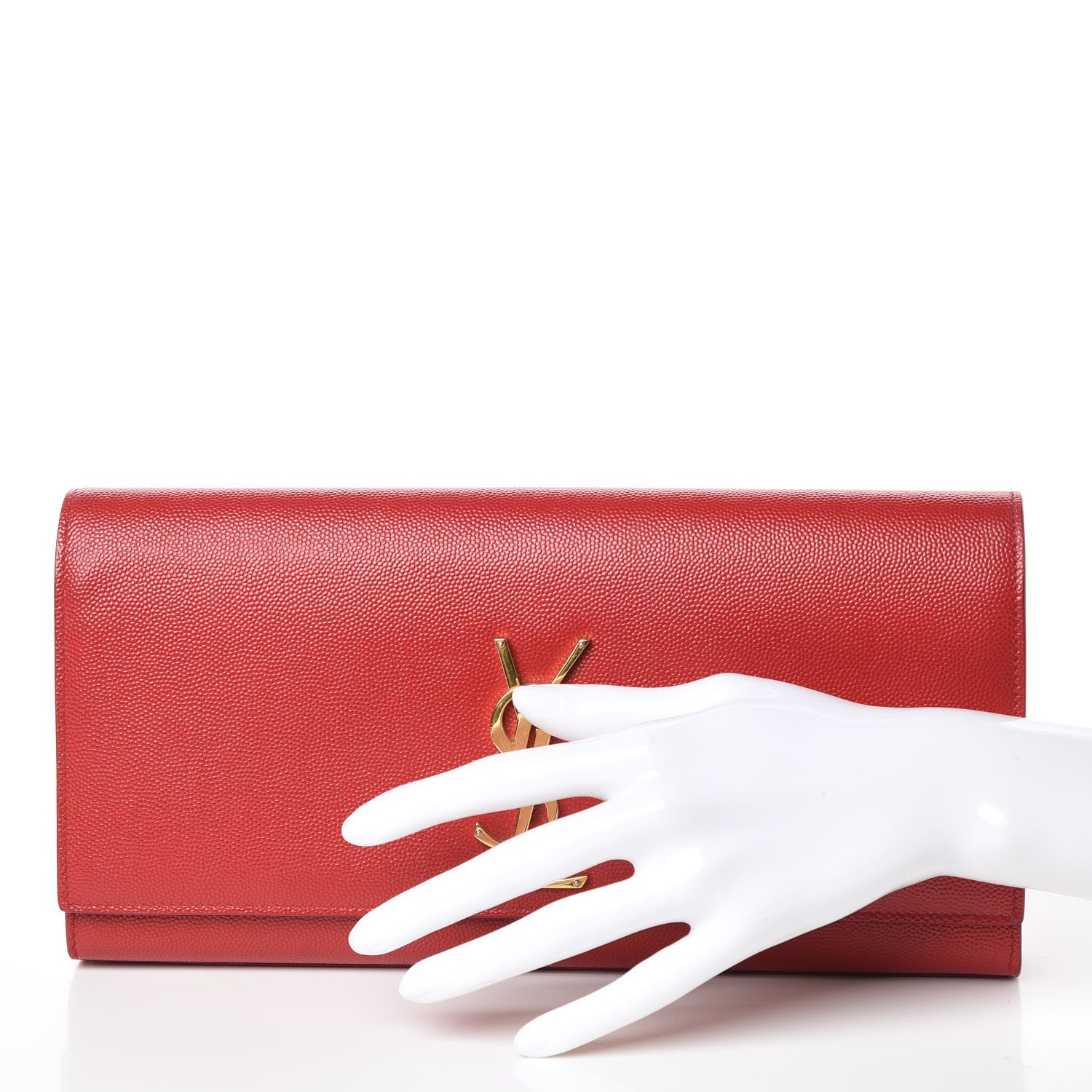 Saint Laurent Grain De Poudre Classic Monogram Cassandre Clutch New Red 2 of 10