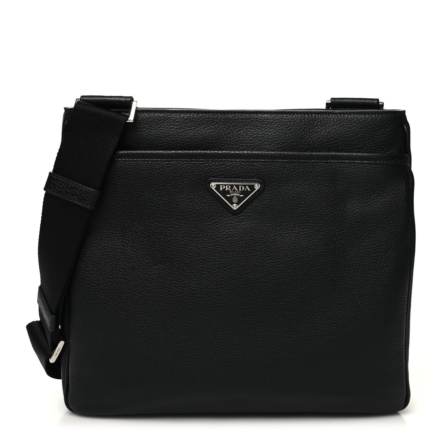 Vitello Daino Flat Messenger Bag Black