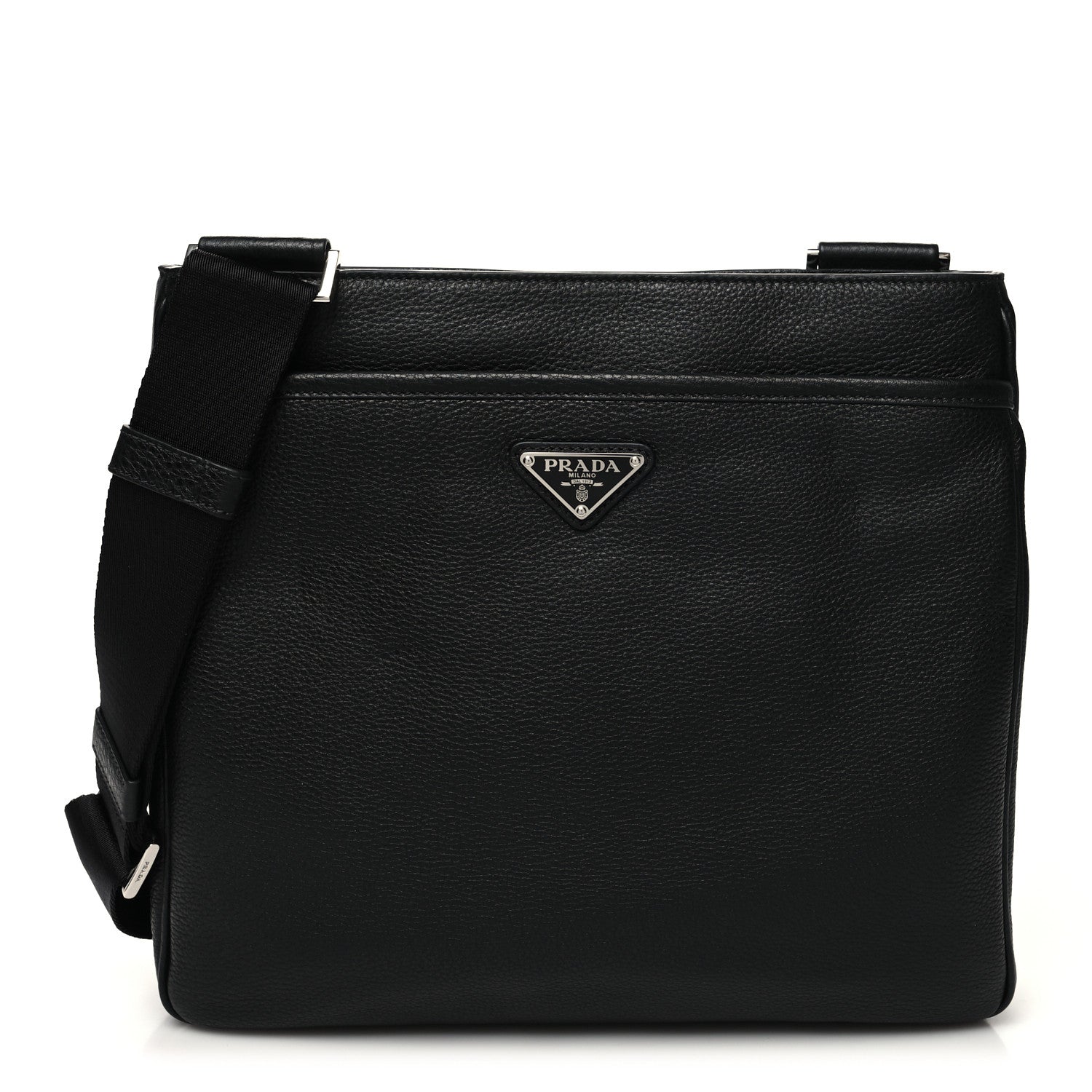 Prada Vitello Daino Flat Messenger Bag Black 1 of 10