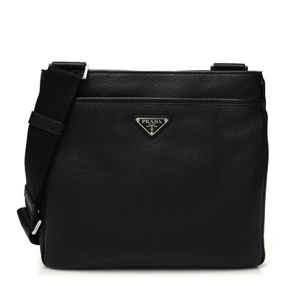Prada Vitello Daino Flat Messenger Bag Black 1 of 10