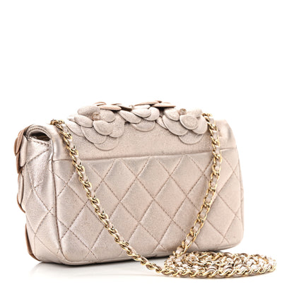 Chanel Metallic Lambskin Quilted Mini Camellia Flap Silver Gold 3 of 13