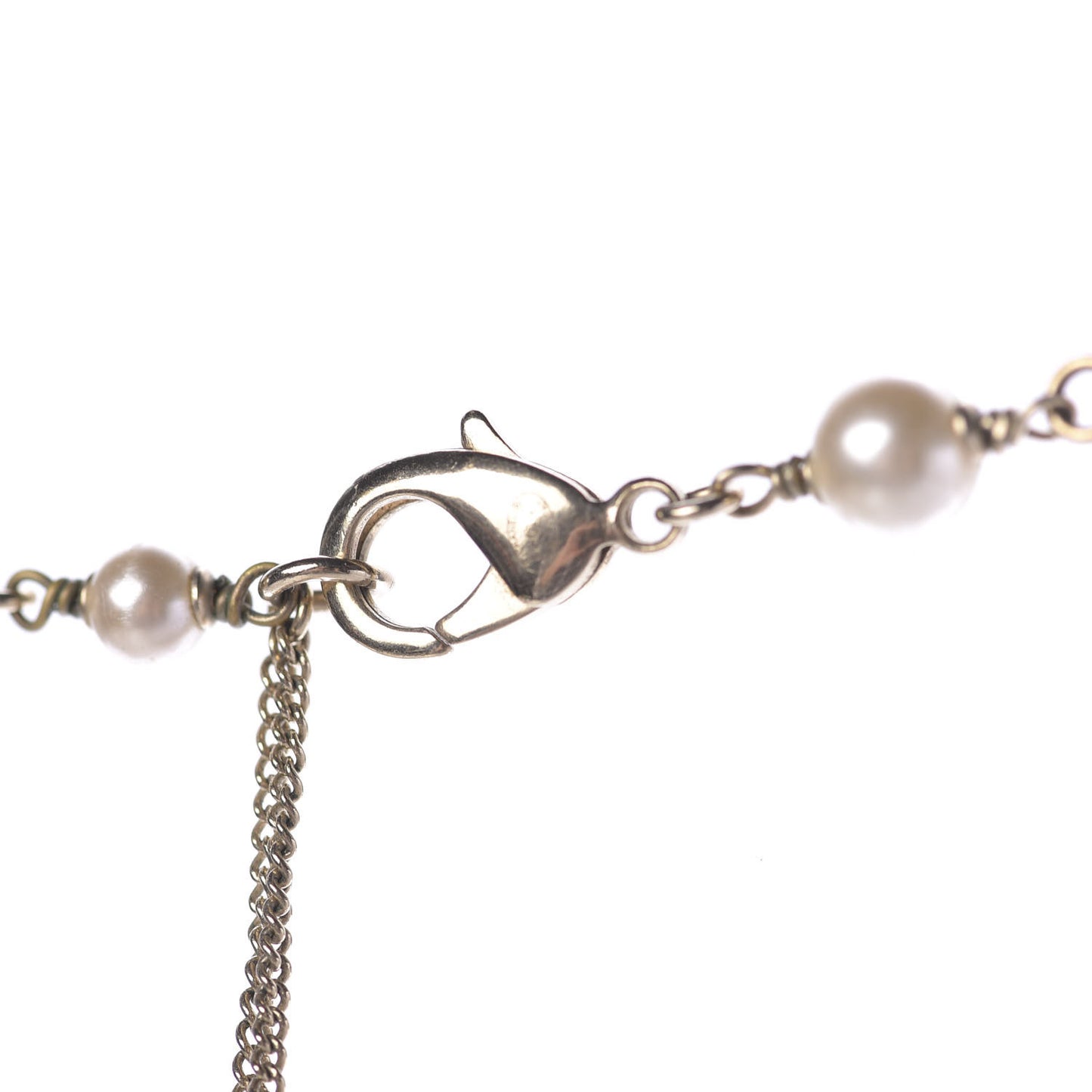 Pearl Bead Enamel CC Long Necklace Black Gold