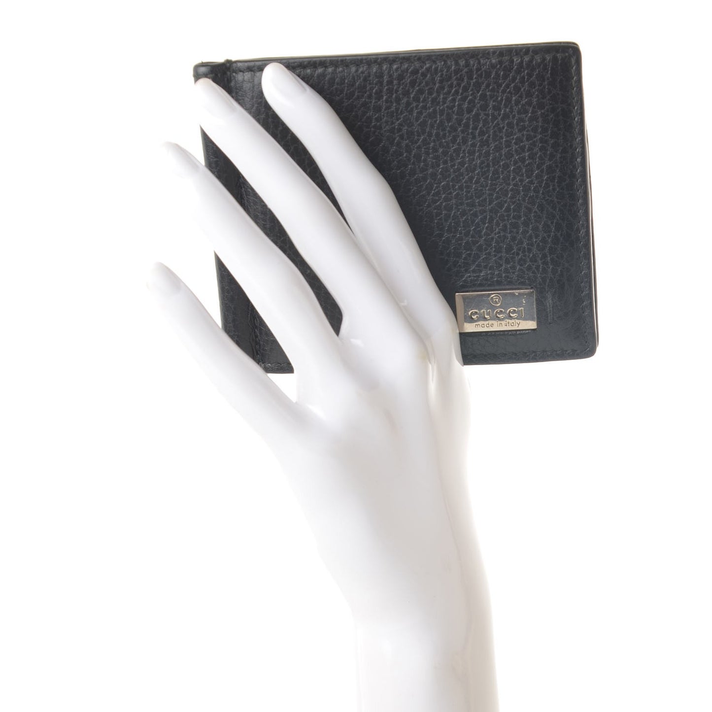 Calfskin Mens Money Clip Bi-Fold Wallet Black