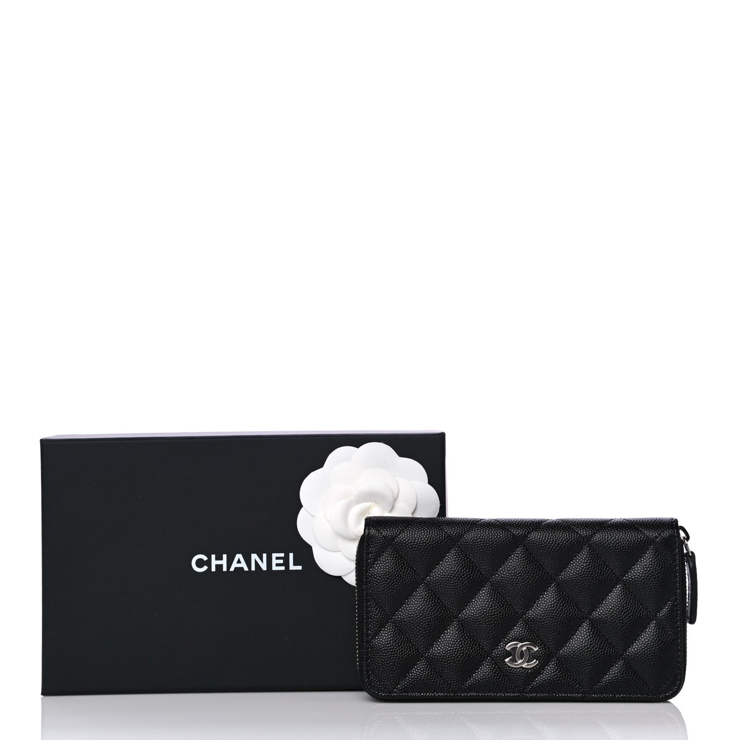 Caviar Quilted Medium Zip Around Wallet Black
