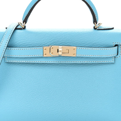 Hermes Chevre Mysore Horseshoe Mini Kelly Sellier 20 Celeste Gris Perle 8 of 11