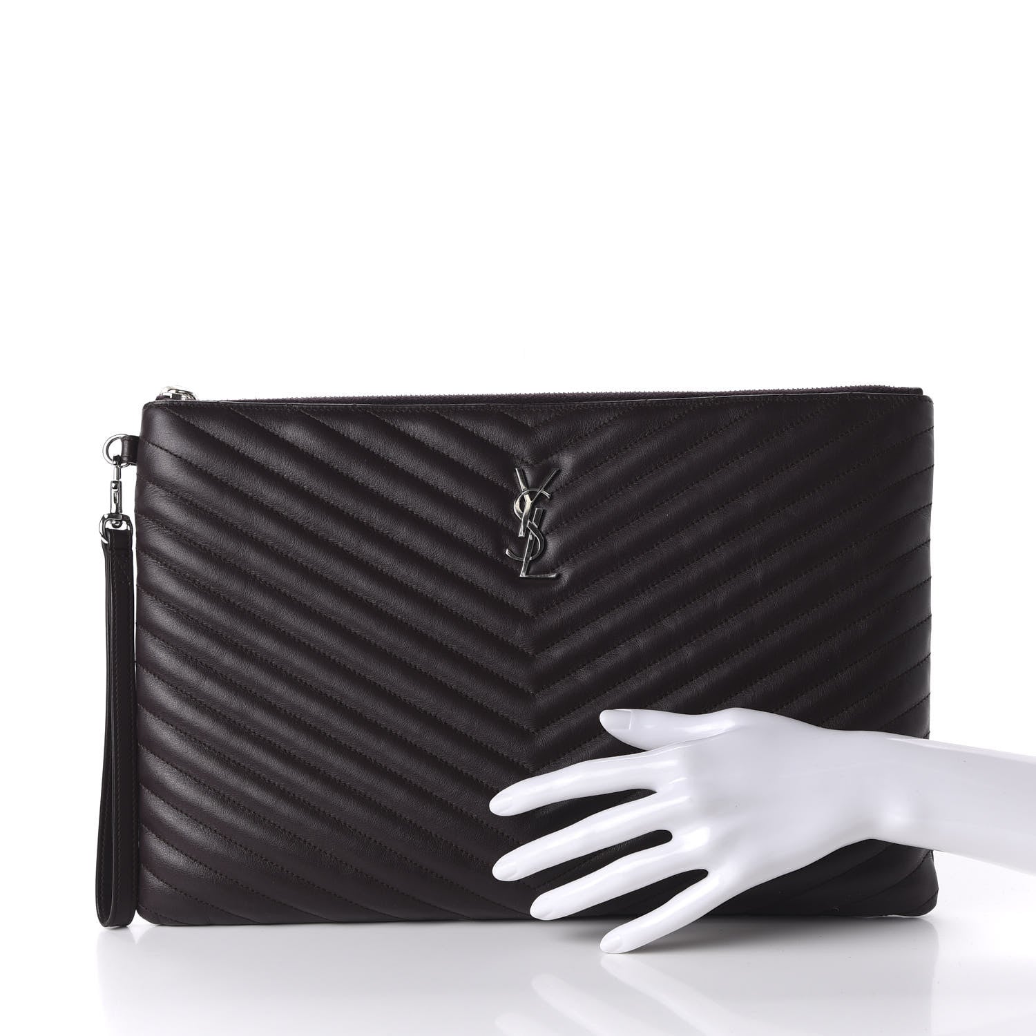 Saint Laurent Calfskin Matelasse Chevron Monogram Document Holder Amaranto 2 of 11