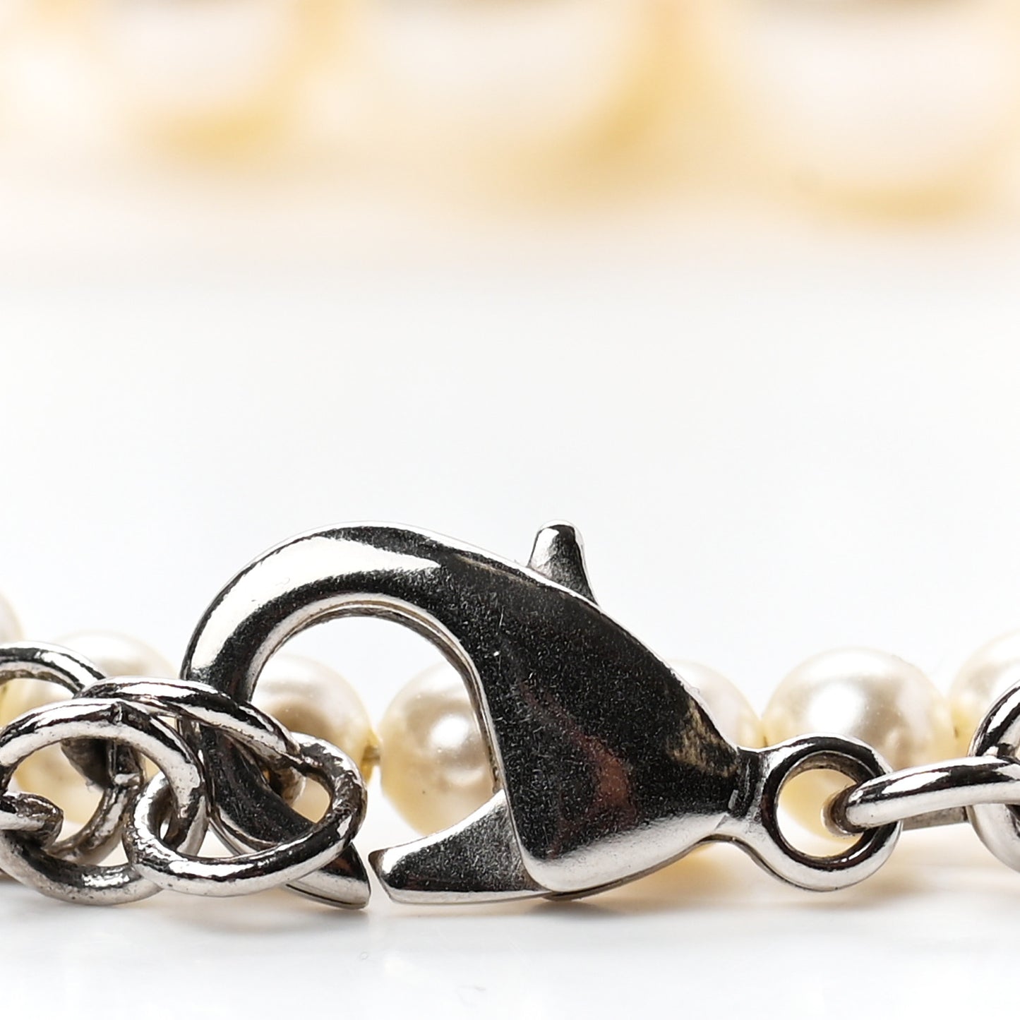 Pearl Cluster CC Long Necklace Silver
