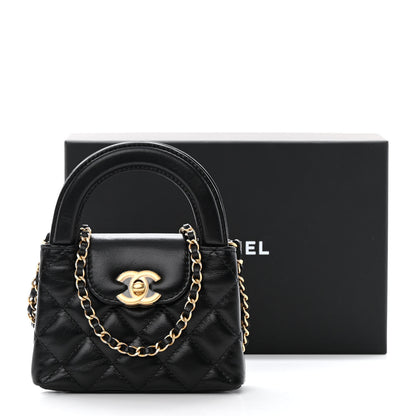 Chanel Shiny Aged Calfskin Quilted Mini Nano Kelly Shopper Black 11 of 11