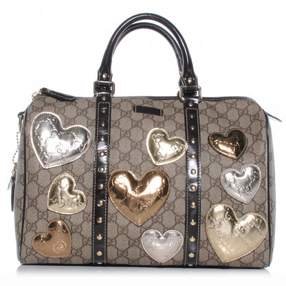 Gucci Monogram Guccissima Hearts Studded Medium Joy Boston Dark Brown 1 of 8