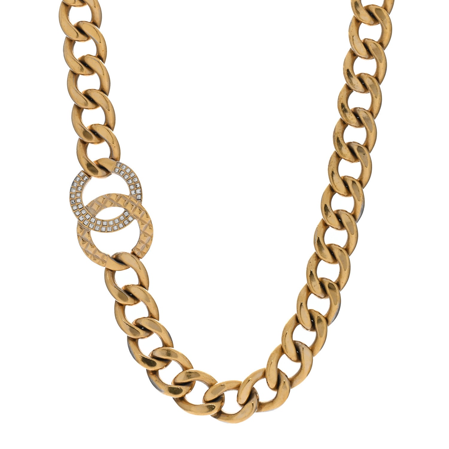 Chanel Baguette Crystal Quilted CC Chain Choker Necklace Gold 1 of 4