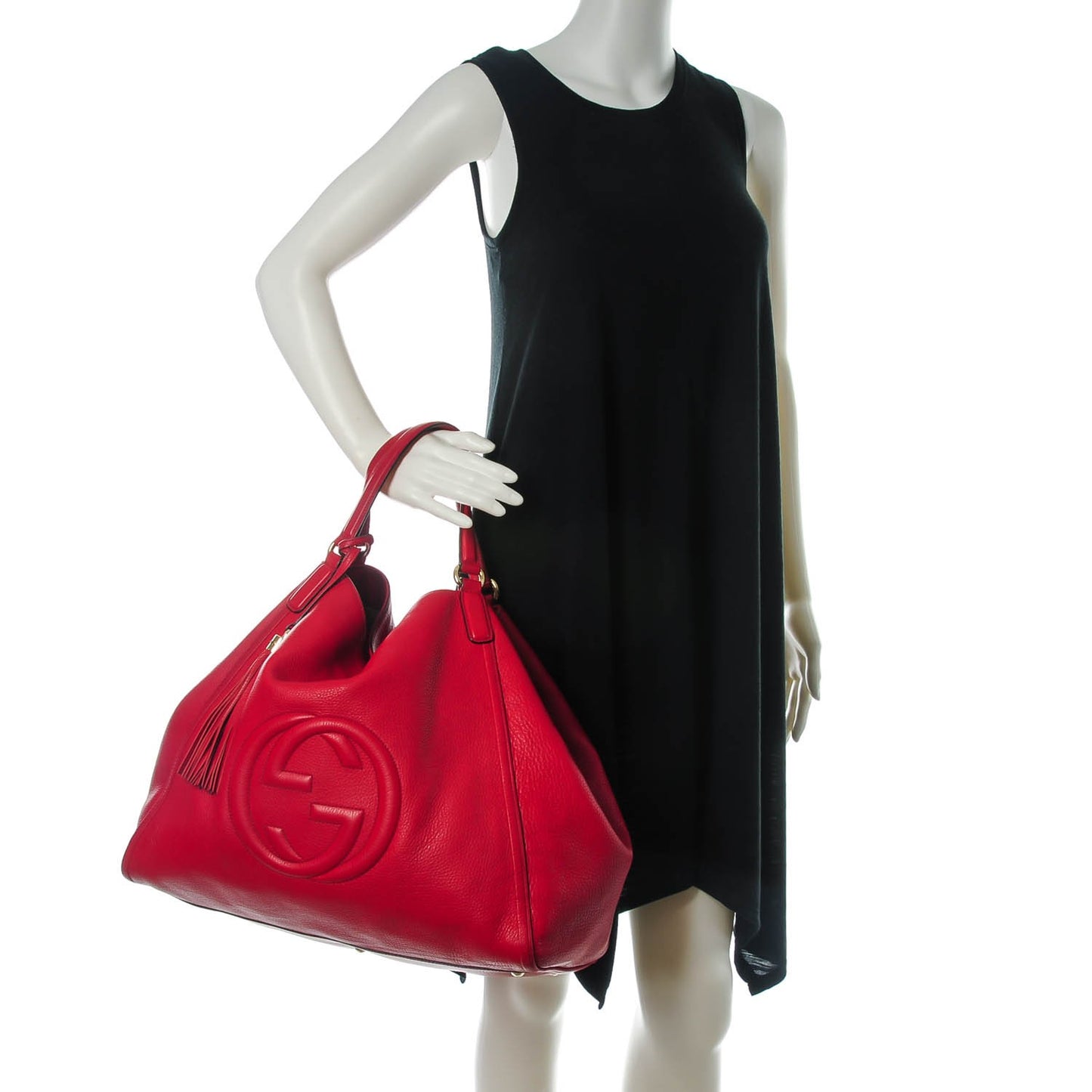 Pebbled Calfskin Large Soho Shoulder Bag Red