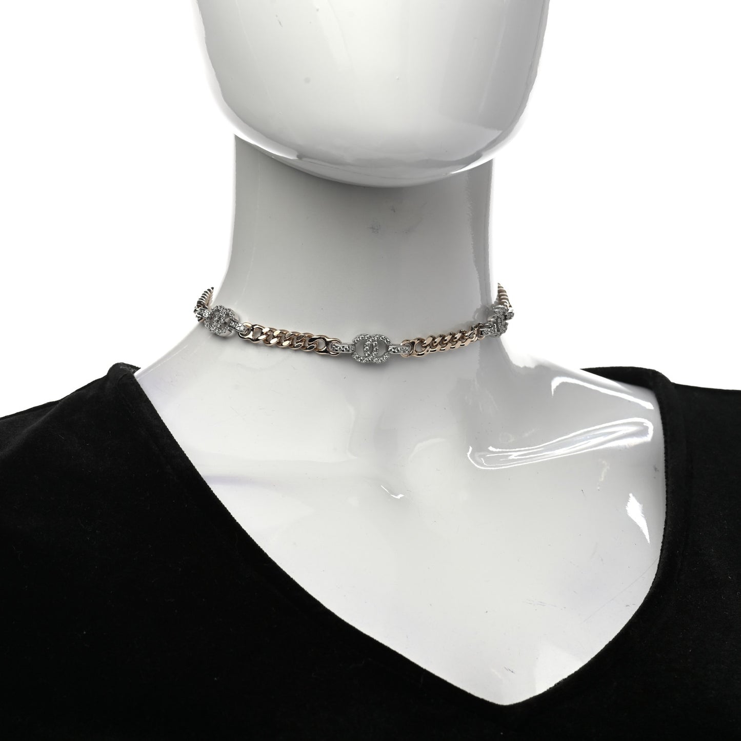 Crystal Chain CC Link Choker Gold Silver