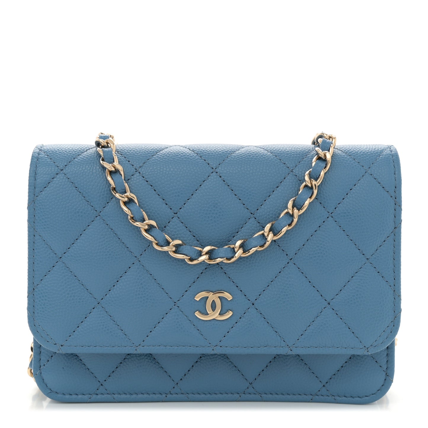 Caviar Quilted Mini Wallet On Chain WOC Blue