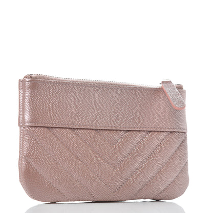 Chanel Metallic Caviar Chevron Quilted Small Vintage Mademoiselle Cosmetic Case Pink 3 of 8