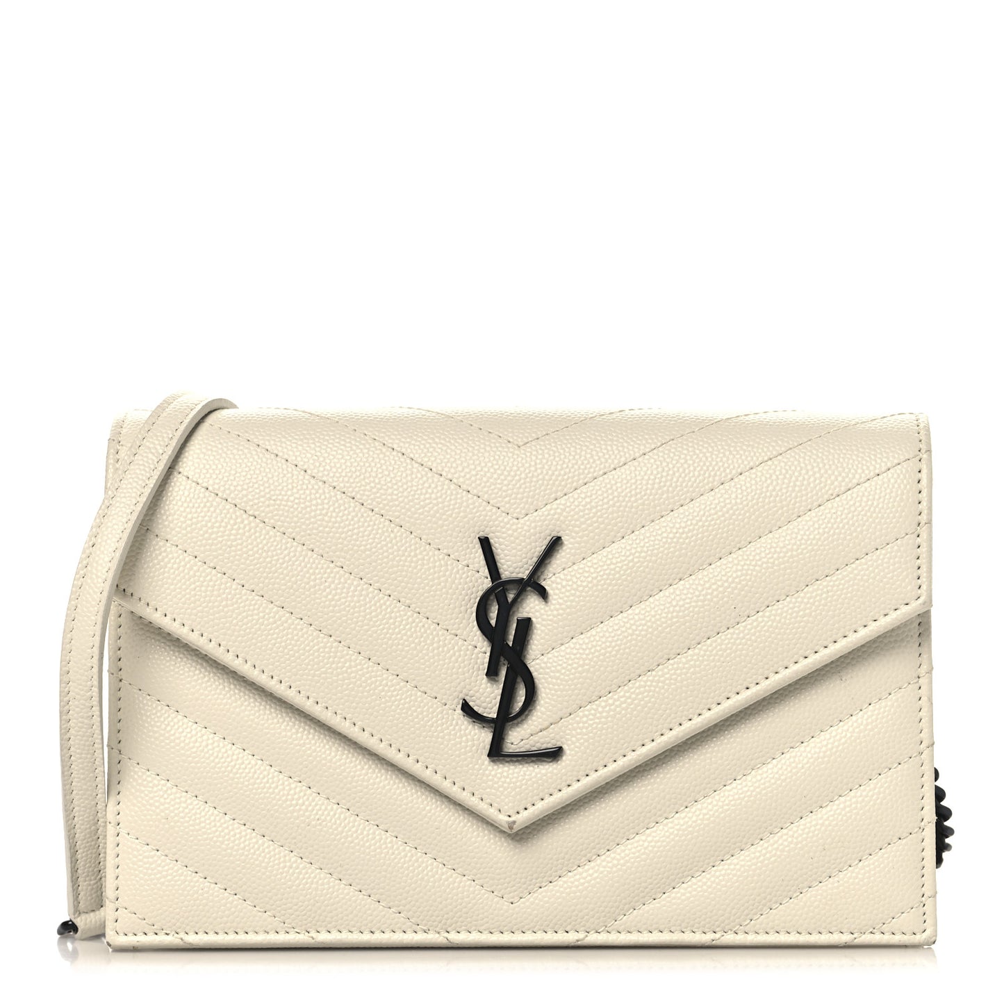 Grain De Poudre Matelasse Chevron Monogram Envelope Chain Wallet Dove White