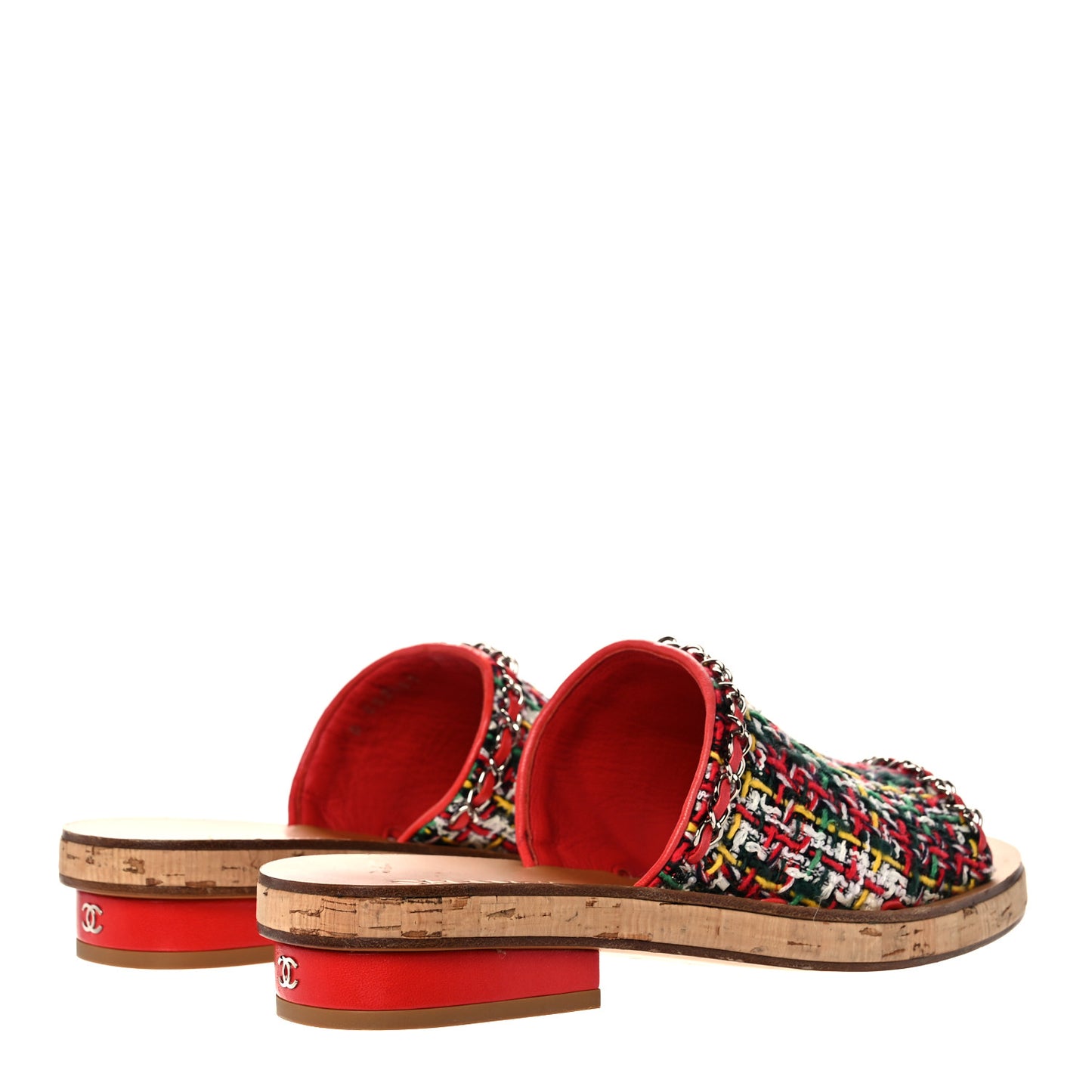Cork Tweed Chain Mule Slides 38 Red