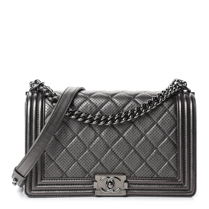 Chanel Metallic Lambskin Perforated New Medium Boy Flap Dark Silver 1 of 13