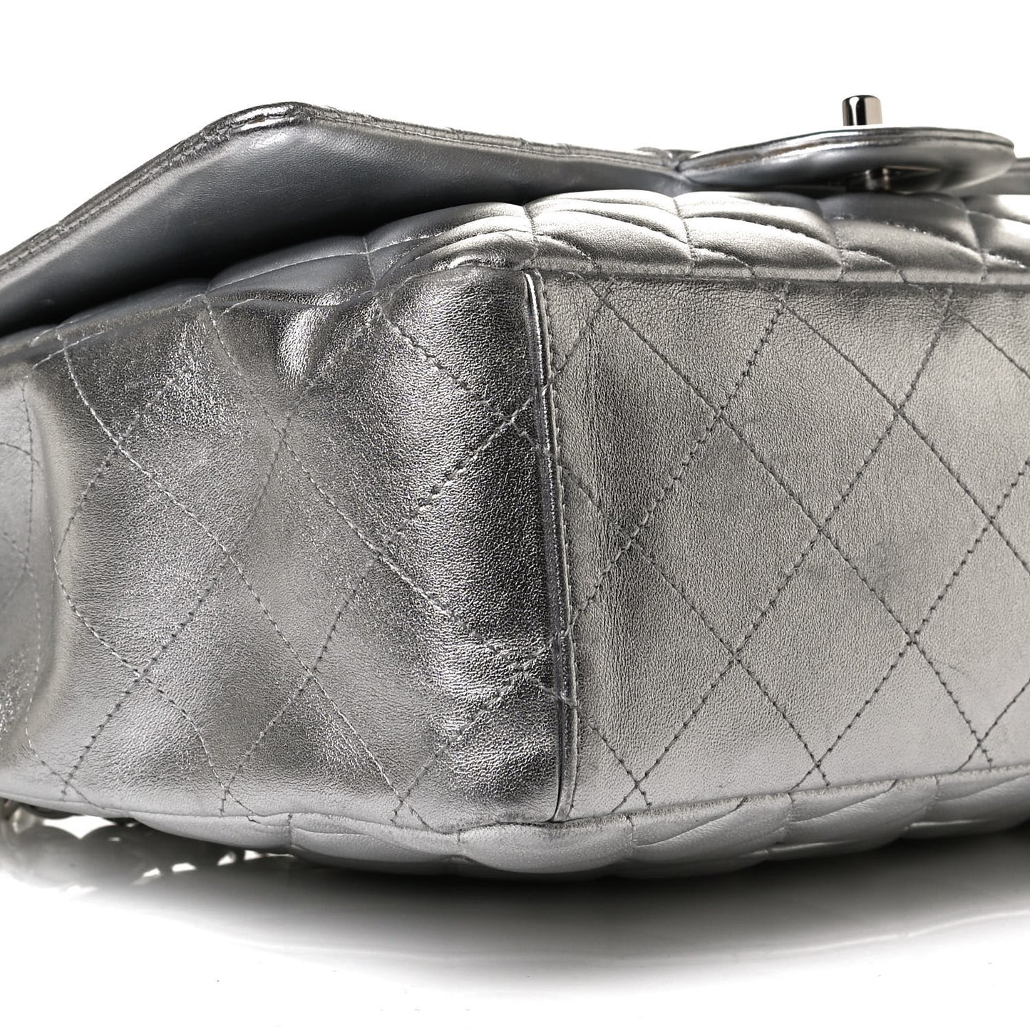 Metallic Lambskin Quilted Maxi Single Flap Silver