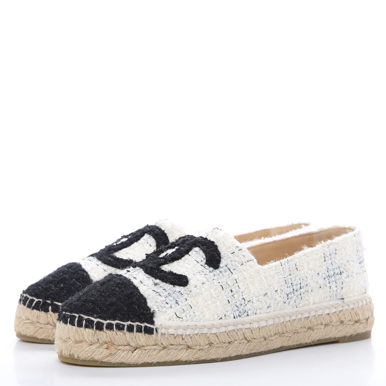 Chanel Tweed CC Espadrilles 39 Ecru White Blue Black 3 of 11