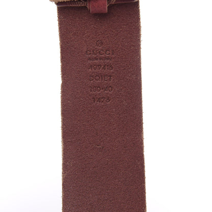 Gucci Faded Calfskin Leaf Print Double G 40mm Belt 100 40 Hibiscus Red Gold 4 of 5