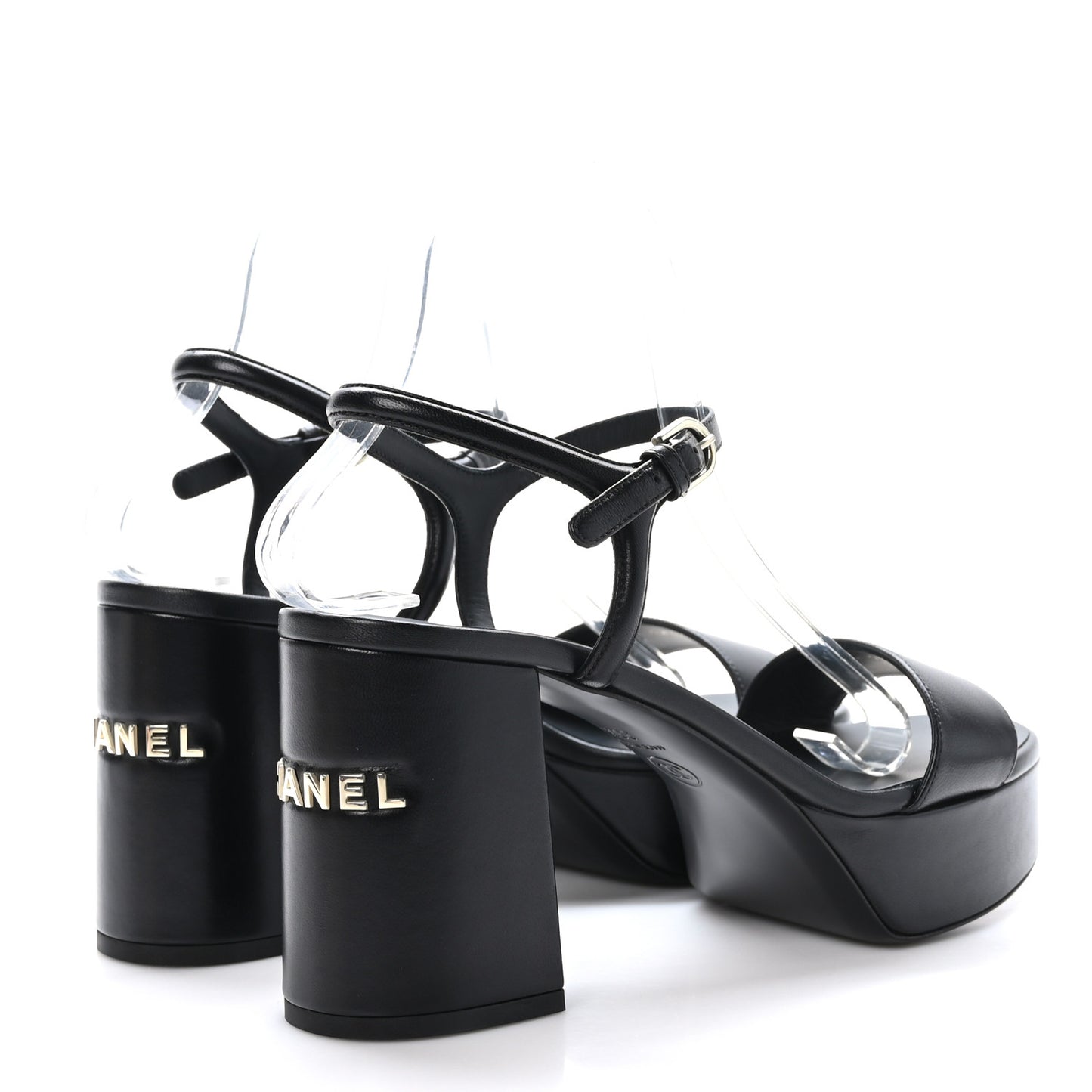 Lambskin Logo Platform Sandals 39.5 Black