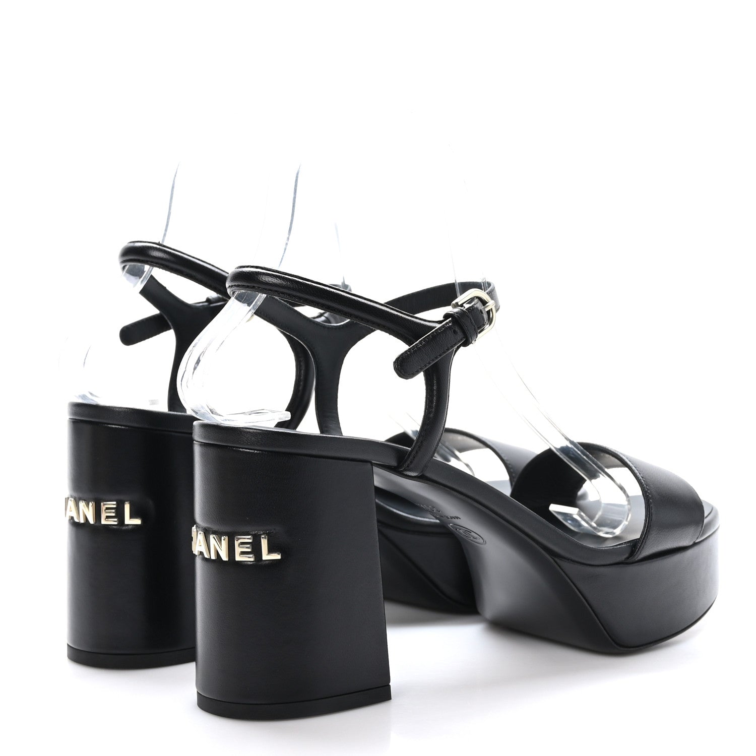 Chanel Lambskin Logo Platform Sandals 39.5 Black 5 of 9
