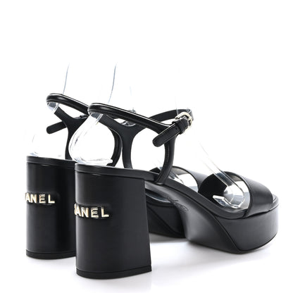 Chanel Lambskin Logo Platform Sandals 39.5 Black 5 of 9