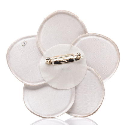 Chanel Lambskin Grosgrain Camellia Brooch Black White 3 of 8