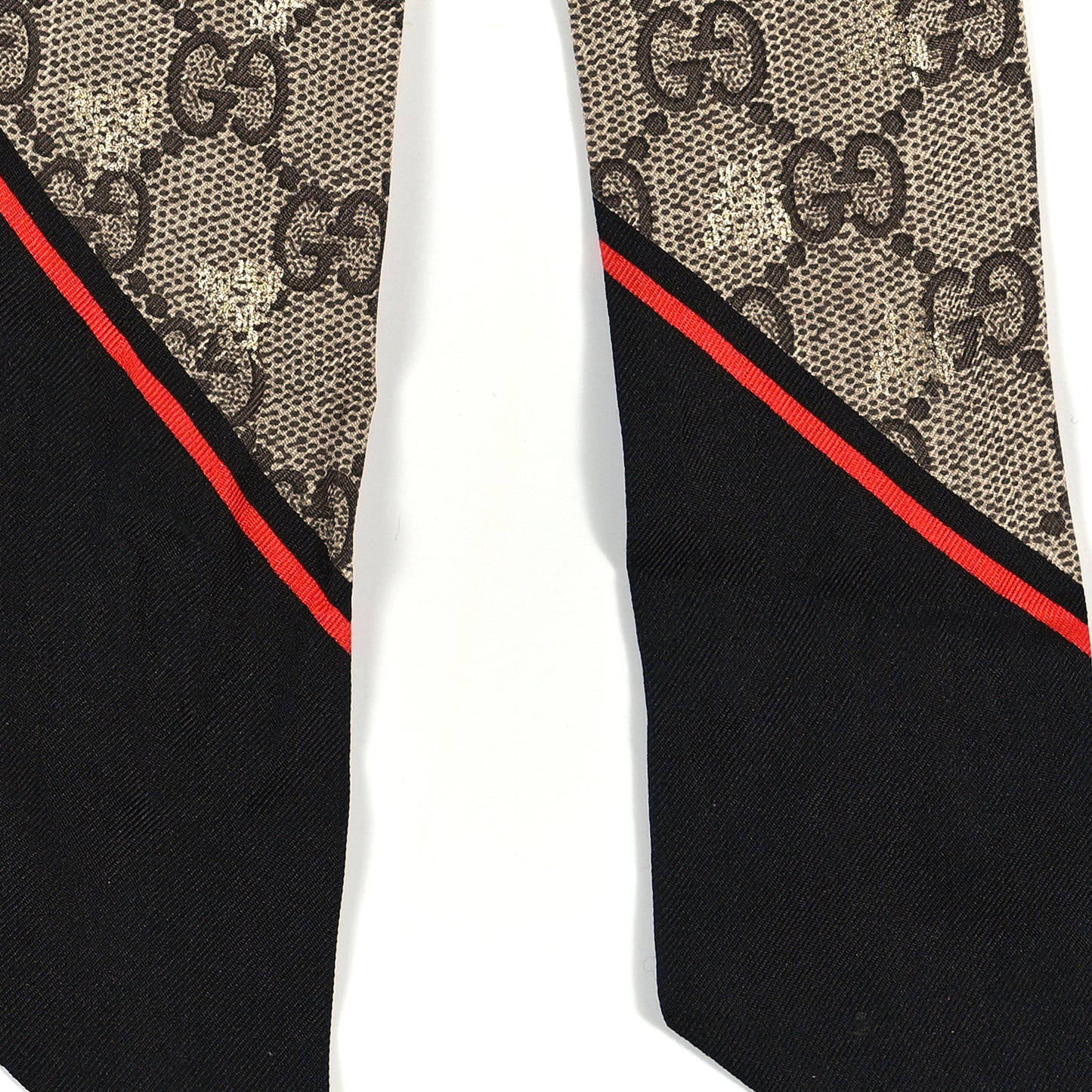 Silk Twill GG Monogram GG Bee Neck Bow Scarf Black Red