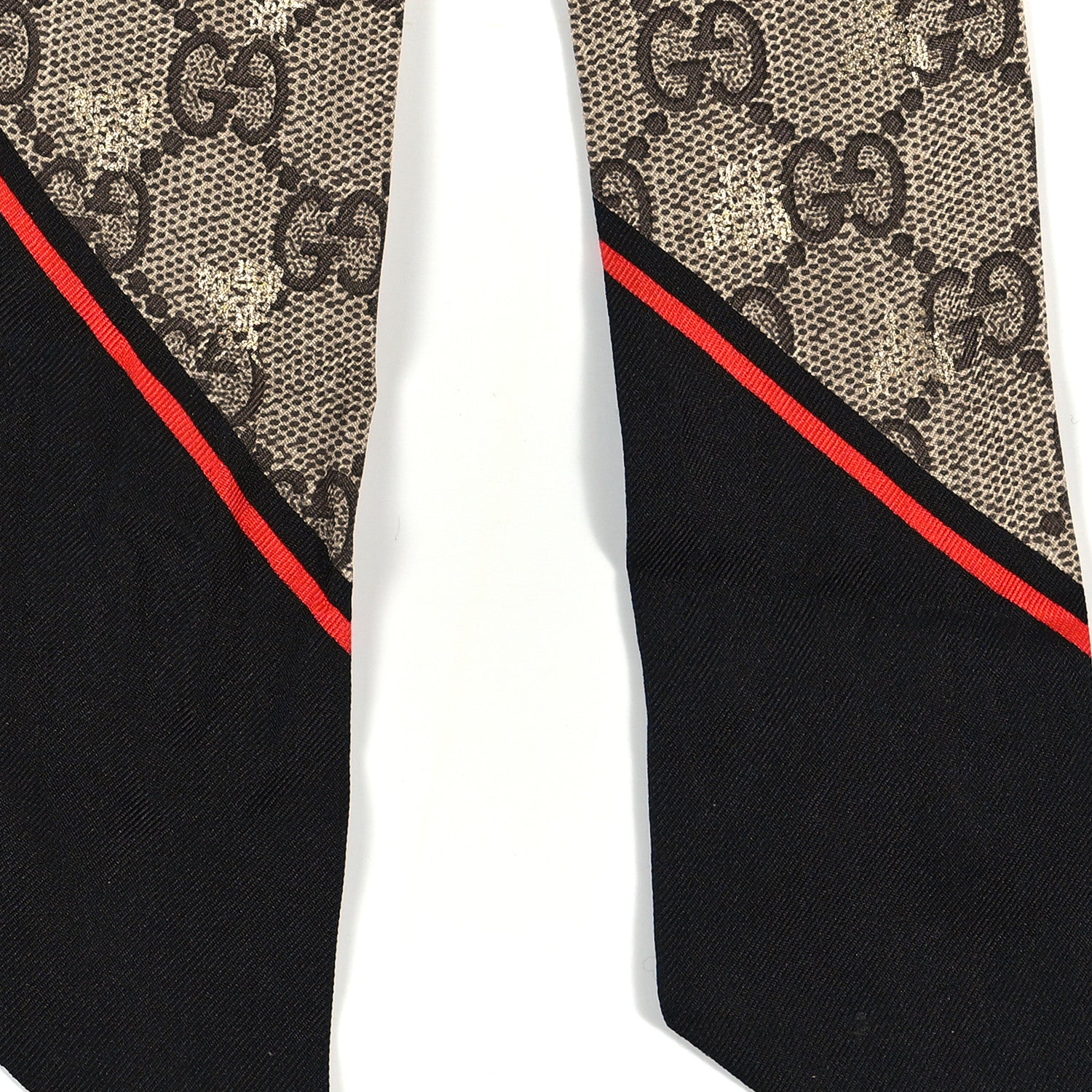 Gucci Silk Twill GG Monogram GG Bee Neck Bow Scarf Black Red 3 of 3