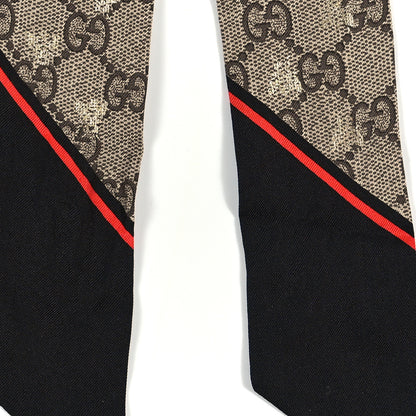 Gucci Silk Twill GG Monogram GG Bee Neck Bow Scarf Black Red 3 of 3