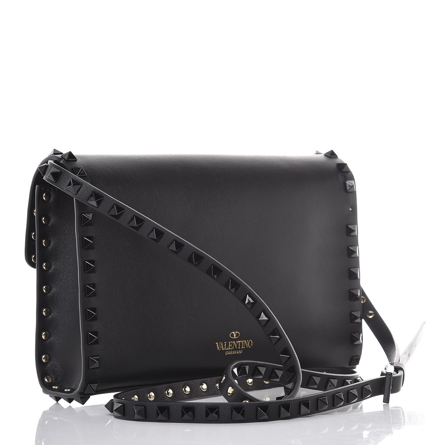 Valentino Garavani Vitello Monochrome Medium Rockstud Flip Lock Crossbody Bag Black 3 of 9
