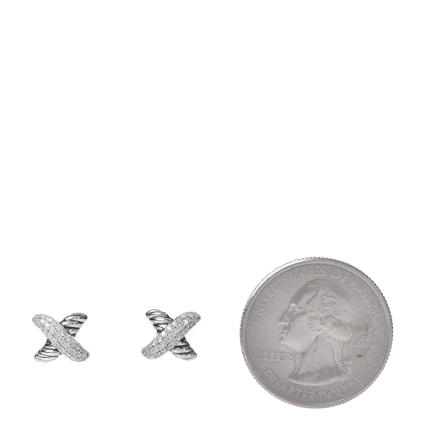 David Yurman Sterling Silver Diamond 8mm X Earrings 2 of 4