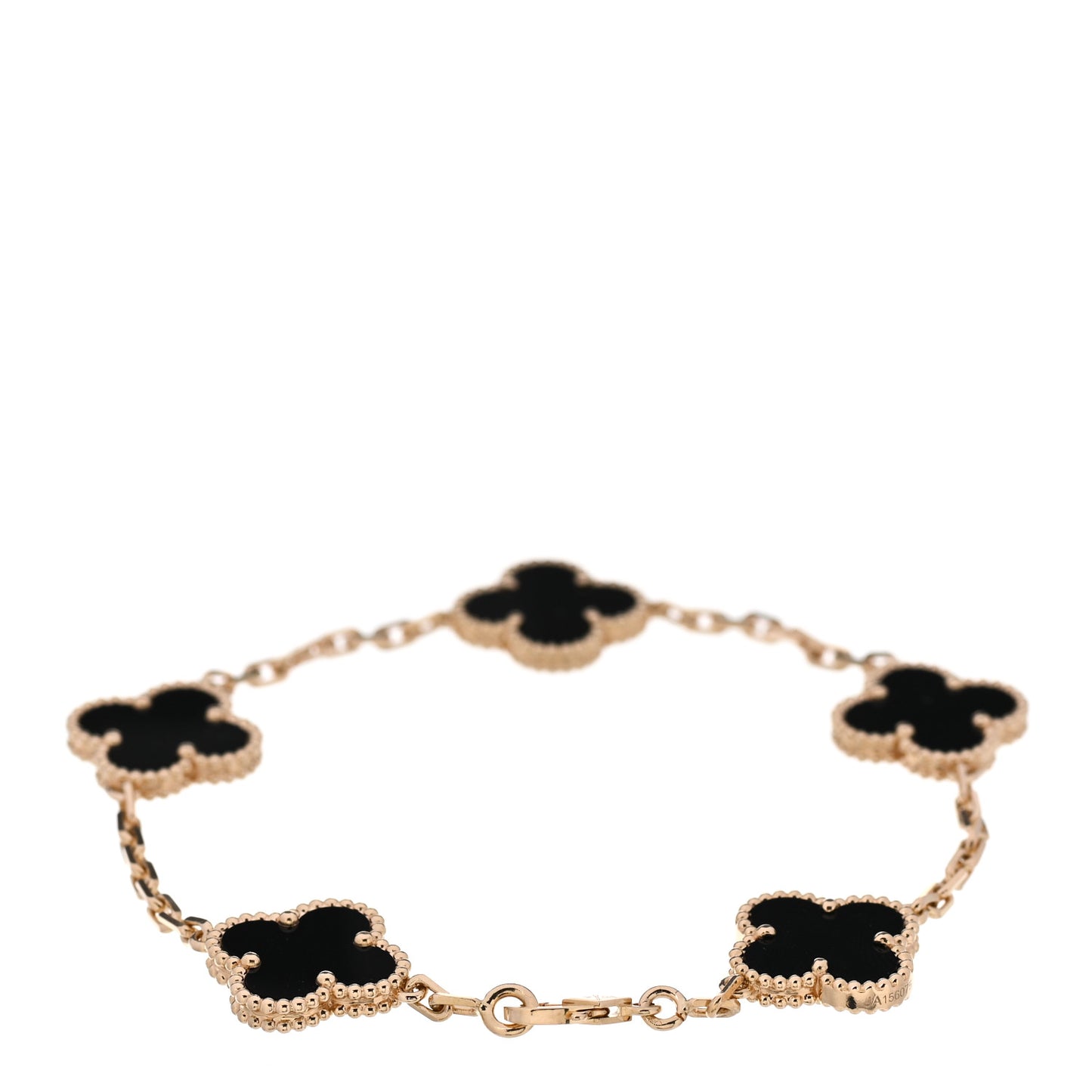 18K Yellow Gold Black Onyx 5 Motifs Vintage Alhambra Bracelet