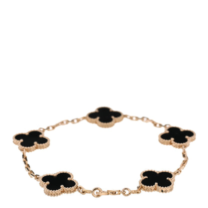 Van Cleef & Arpels 18K Yellow Gold Black Onyx 5 Motifs Vintage Alhambra Bracelet 2 of 6