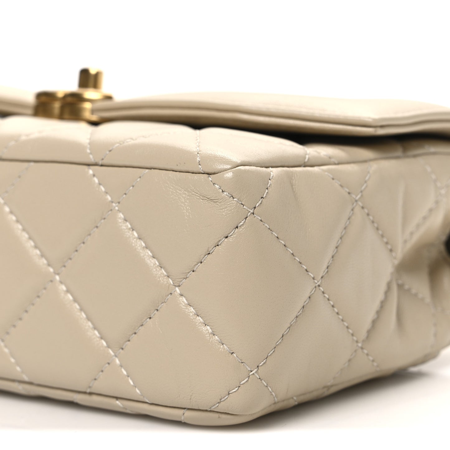Shiny Lambskin Quilted Mini Flap Beige