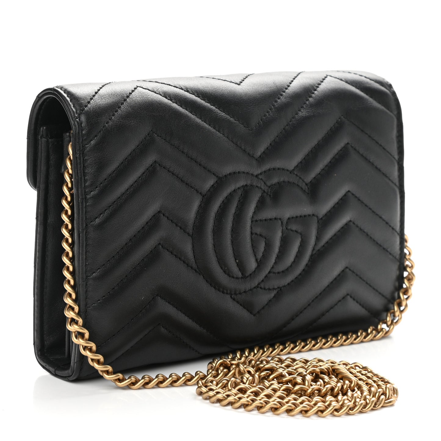 Calfskin Matelasse GG Marmont Chain Wallet Black