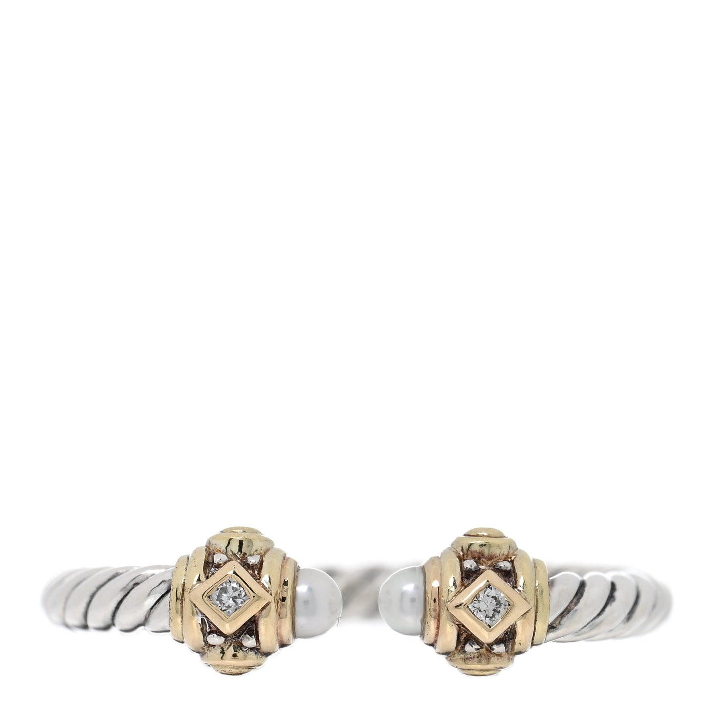 Sterling Silver 14K Yellow Gold Diamond Freshwater Cultured Pearl Renaissance Ring 50 5.5