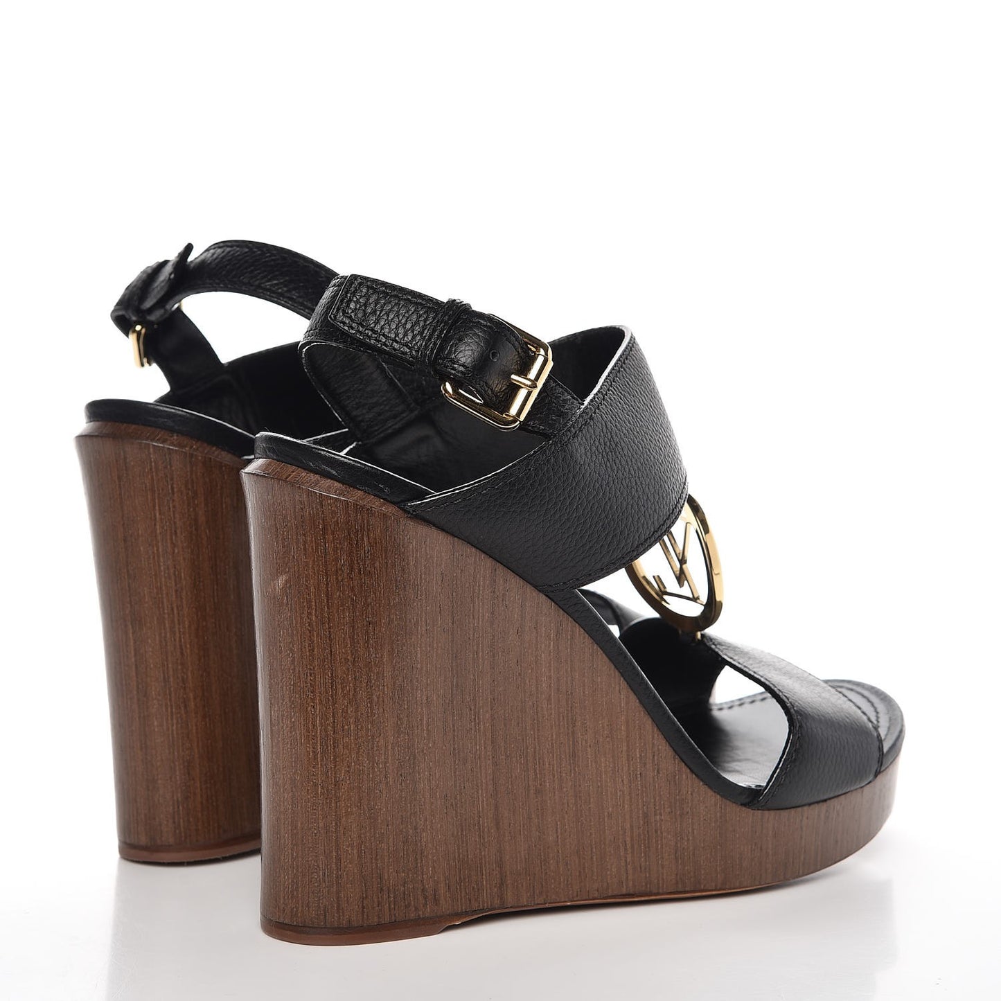 Calfskin Vedette Wedge Sandals 41 Black