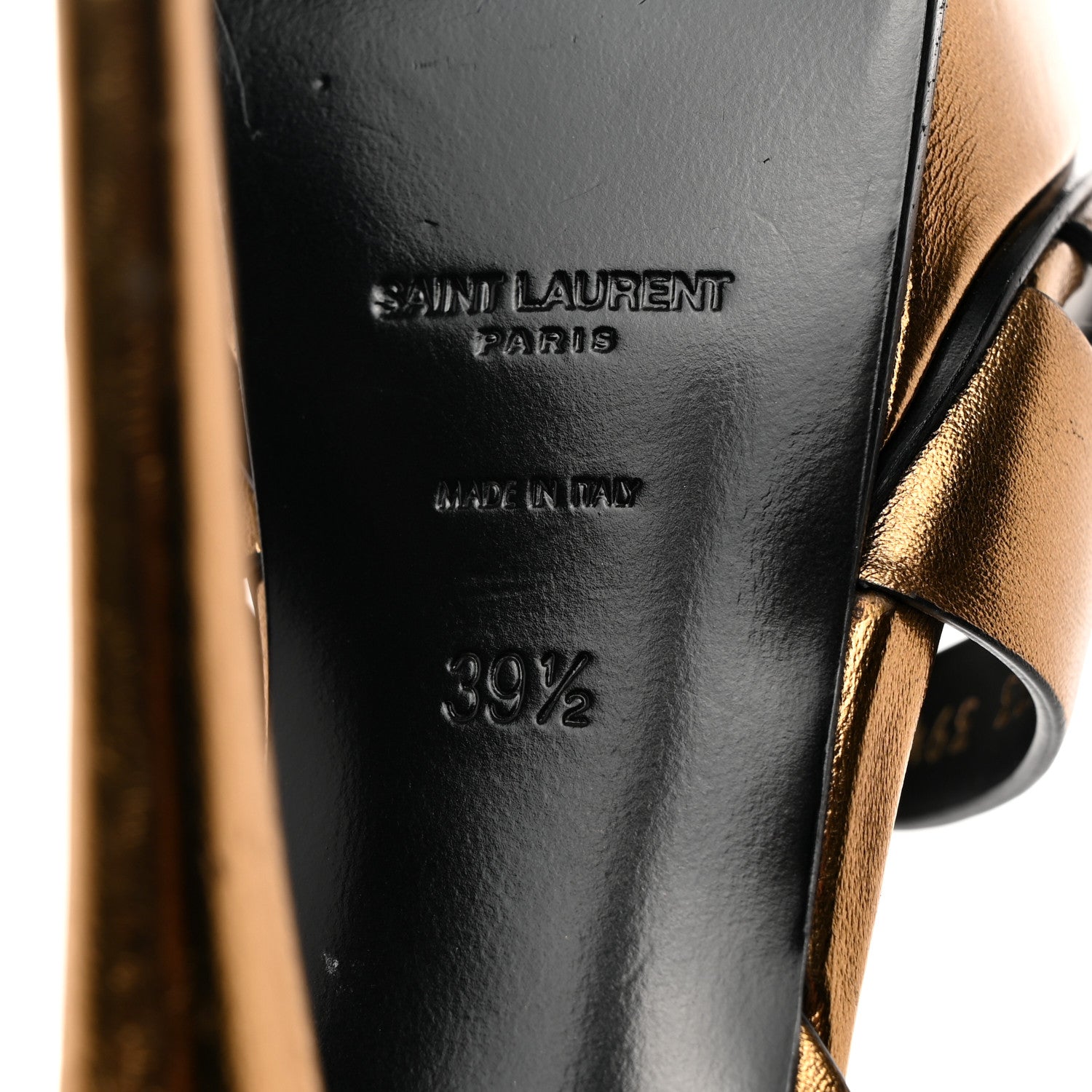 Saint Laurent Metallic Crackled Calfskin Tribute 105 Platform Sandals 39.5 Black Gold 8 of 12