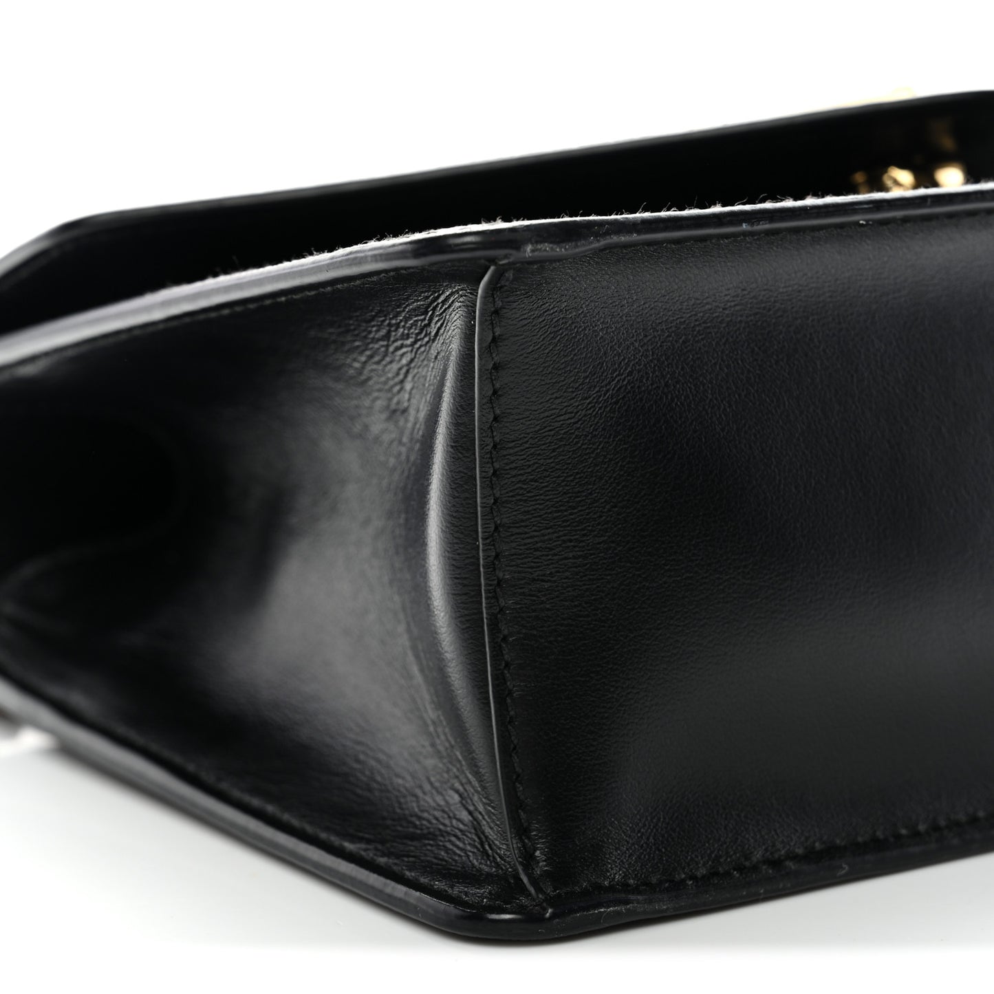 Saffiano Soft Calfskin Metal Triangle Logo Envelope Chain Shoulder Bag Black