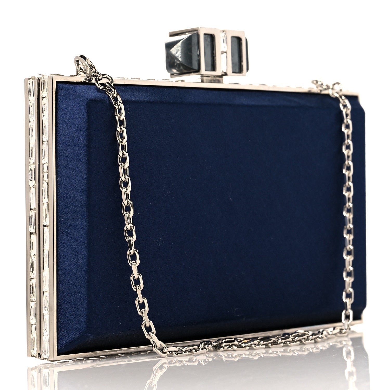 Judith Leiber Satin Crystal Frame Coffered Evening Clutch Navy 3 of 10