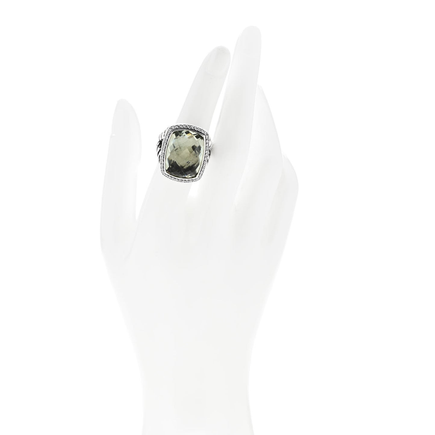 Sterling Silver Diamond Prasiolite 20mm Albion Ring 52 6