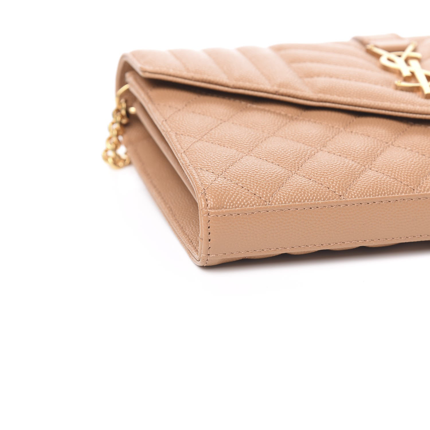 Saint Laurent Grain De Poudre Mixed Matelasse Triquilt Monogram Chain Wallet Dune 6 of 9