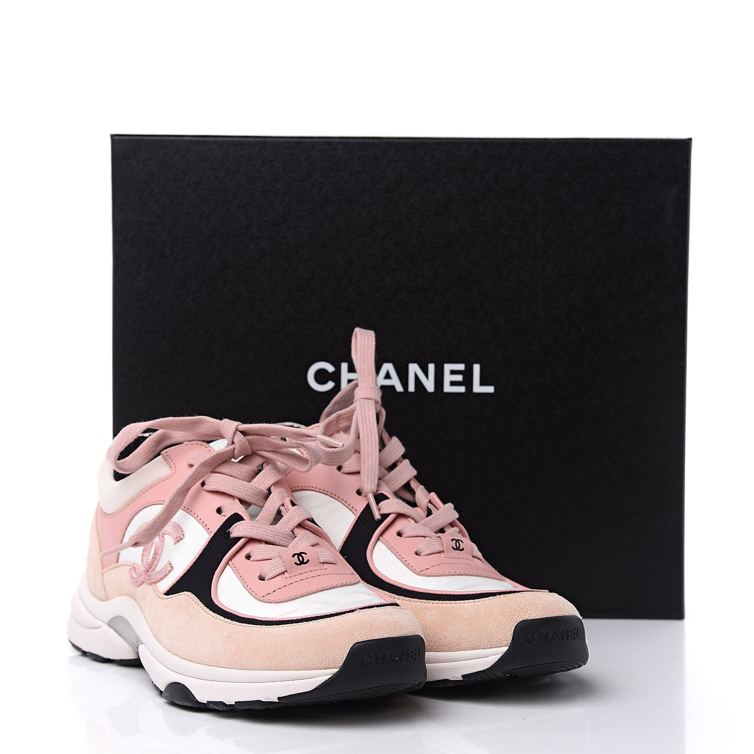 Chanel Nylon Lambskin Suede Calfskin CC Sneakers 36.5 Pink 8 of 8