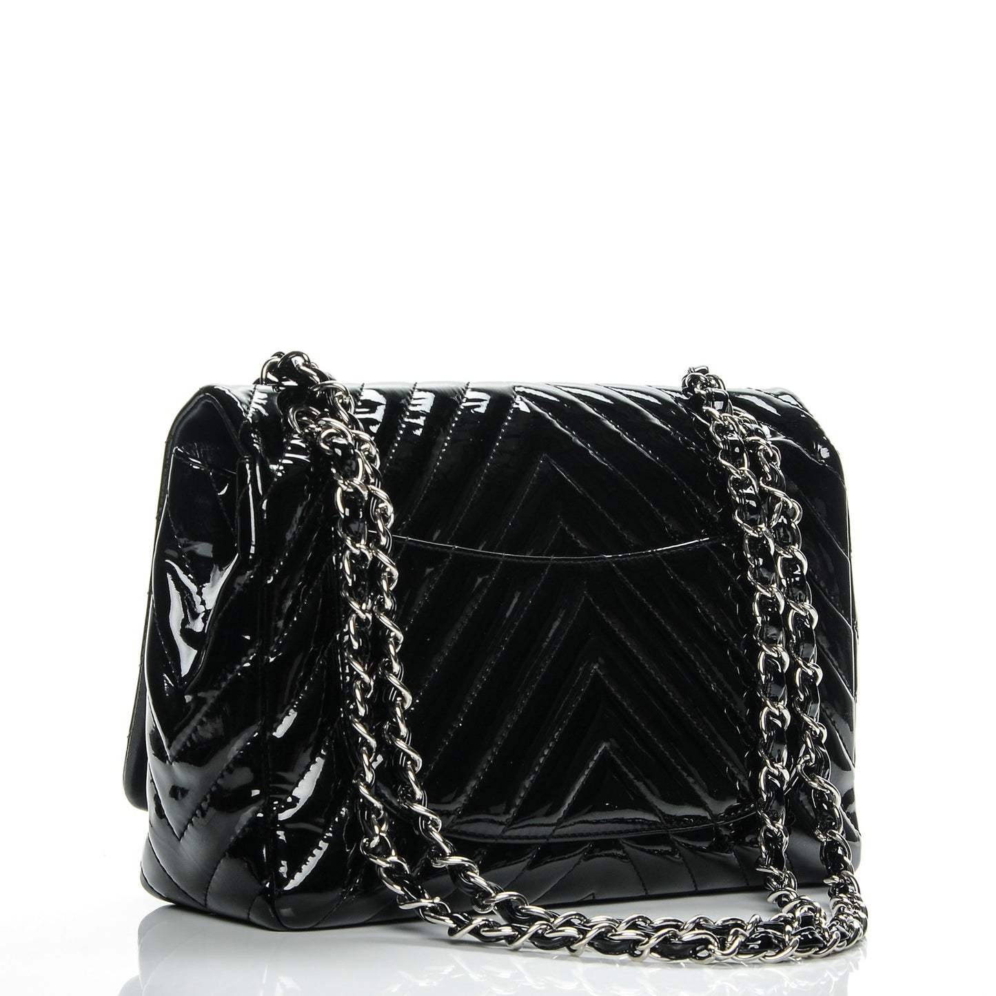Patent Chevron Jumbo Single Flap Black