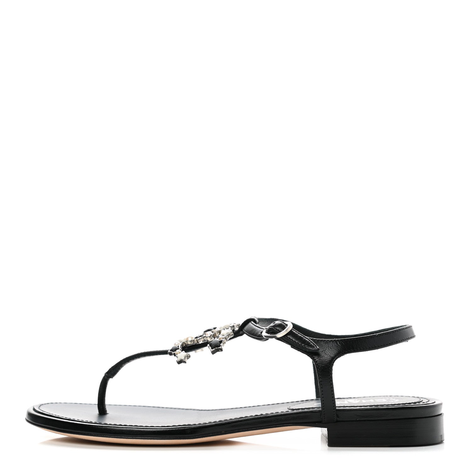 Chanel Calfskin Pearl CC Star Thong Sandals 36 Black 1 of 8