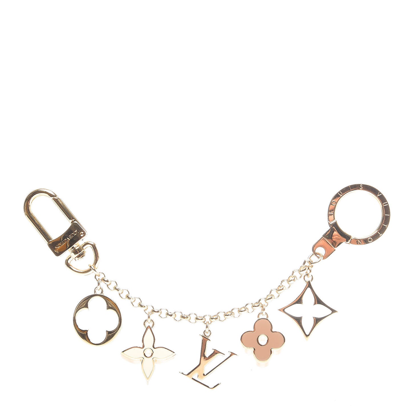 Brass Enamel Fleur De Monogram Bag Charm Chain Gold
