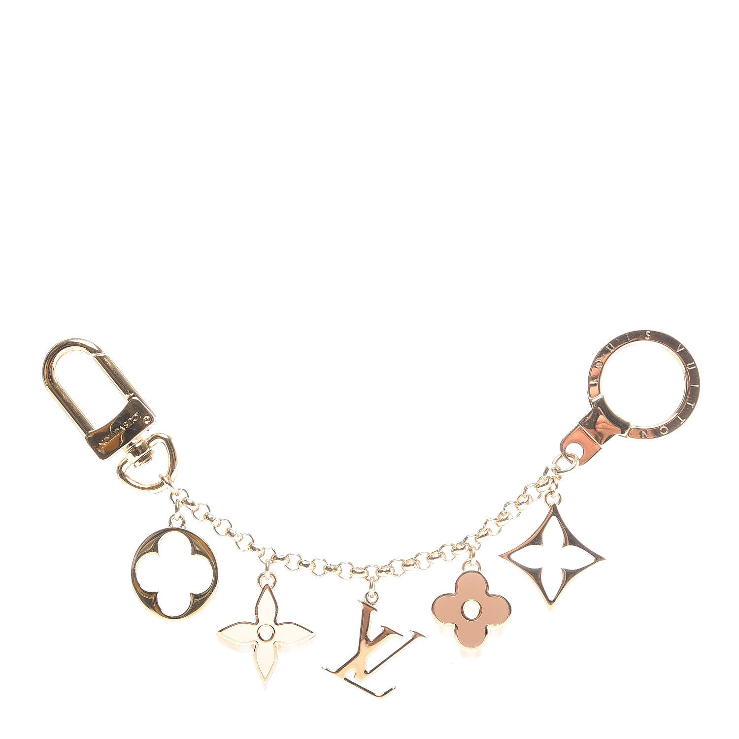 Louis Vuitton Brass Enamel Fleur De Monogram Bag Charm Chain Gold 1 of 4