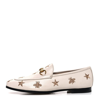 Gucci Goatskin Bee Star Embroidered Womens Jordaan Loafers 36 Mystic White 1 of 11